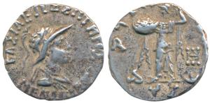 Indo-Greeks, Menander I (c. 160-145 BC), Silver Drachm, 2.15g, obv. helmeted bust of the k