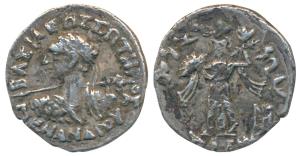 Indo-Greeks, Menander I, Silver Drachm, 2.25g, obv. diademed bust to left seen from behind