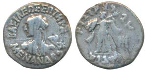 Indo-Greeks, Menander I, Silver Drachm, 2.44g, obv. diademed bust to left seen from behind