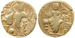 Kidara Kushanas (c. 4th century AD), Gold Dinar, 7.78g, obv. king standing right with trid