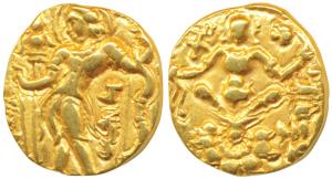 Guptas, Chandragupta II, Gold Dinar, 7.76g, ‘Archer’ type, obv. king nimbate, standing lef