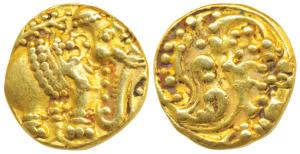 Western Gangas, Gold Gajapati Pagoda, 3.73g, obv. caparisoned elephant to right chewing su