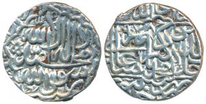 Akbar, Silver Rupee, 11.28g, Jaunpur Mint, AH 978, Kalima type (KM 80.10). Very Fine, Scar