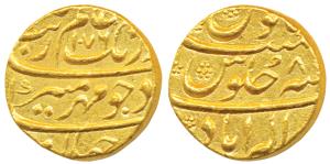 Aurangzeb, Gold Mohur, 11.98g, Allahabad Mint, AH 1076/8, complete mint name at bottom on 