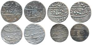 Silver Rupee (4), Farrukhsiyar, Surat Mint, AH 1128/5; Shah Jahan II, Surat Mint, RY Ahd; 