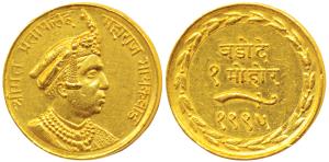 Pratap Singh (VS 1995-2008, 1938-1951 AD), Gold Mohur, 6.08g, obv. portrait of the Maharaj