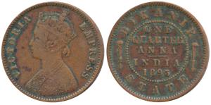 Ganga Singh (VS 1944-1999, 1887-1942 AD), Copper ¼ Anna, with the name and portrait of Vic