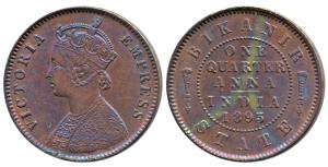 Ganga Singh, Copper ¼ Anna, with the name and portrait of Victoria, Calcutta Mint, 1895 (P