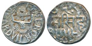 Ram Singh, Silver Rupee, with name of Edward VII, obv. seated goddess figure holding katar