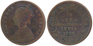 Narayan Rao (1864-1892), Copper ¼ Anna, with the name and portrait of Victoria, 1888 (Prid