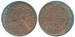 Krishnaji Rao, Copper 1/12 Anna, with the name and portrait of Victoria, 1888 (Prid 1023).