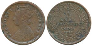 Anand Rao III (1860-1898 AD), Copper 1/12 Anna, Calcutta Mint, with the name of Victoria, 