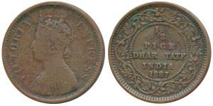 Anand Rao III, Copper ½ Pice, Calcutta Mint, with the name and portrait of Victoria, 1887 