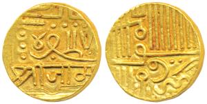 Jam Vibhaji, Gold Double / 2 Kori, 6.42g, in the name of Muzaffar Shah III of Gujarat Sult