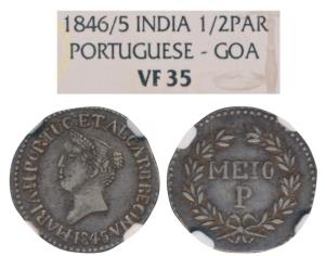 Goa, Maria II (1834-1853 AD), Silver ½ Pardao (150 Reis), 1846, the last digit re-engraved