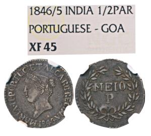 Goa, Maria II, Silver ½ Pardao (150 Reis), 1846, the last digit re-engraved over digit 5, 