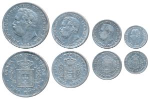 Goa, Luis I (Ludwig), set of 4, Silver Rupia, ½, ¼ and 1/8, the first and second 1882, the