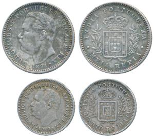 Goa, Luiz I (Ludwig), (1861-1889 AD), Silver ½ and ¼ Rupee, 1881 (KM 311 & 310). Very Fine