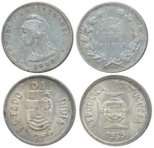Goa, Silver, Uma Rupia, (2), 1912 and 1935 (KM 18 & 22). Very Fine+ and About Uncirculated