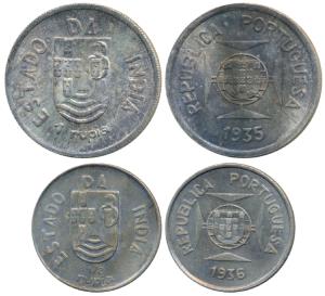 Silver Rupia and ½ Rupia, 1935 and 1936 (KM 23 & 22). About Uncirculated. (2)