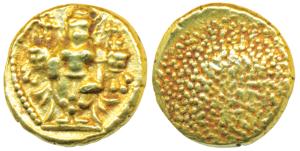 Single Swami, Gold Pagoda, 3.4g, obv. Vishnu standing facing front, rev. granulated (Paul 