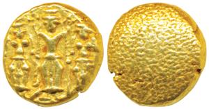 3 Swami Gold Pagoda, 3.44g, Tirupati Balaji in the centre, flanked by his wives Shri Devi 