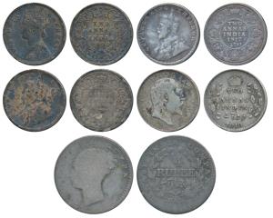 Assorted lot. Victoria Queen, Silver ¼ Rupee, Continuous legend, 1840; Silver 2 Annas (4),