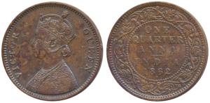 Victoria Queen, Copper ¼ Anna, 1862, Bombay Mint, 4 lace panels in jabot with a single flo
