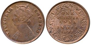 Victoria Empress, Copper ¼ Anna, 1897, Calcutta Mint, (Prid 630). Uncirculated.