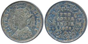Victoria Empress, Silver 2 Annas, 1896, Bombay Mint, B / II / B incuse, (Prid 550). Uncirc