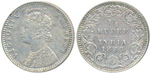 Victoria Empress, Silver ¼ Rupee, 1888, Bombay Mint, C / II / B incuse, (Prid 422). About 