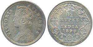 Victoria Empress, Silver ¼ Rupee, 1896, Calcutta Mint, C / II / C incuse, (Prid 400). Extr
