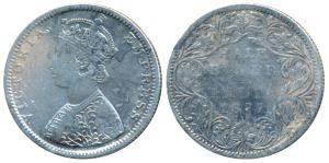 Victoria Empress, Silver ½ Rupee, 1877, Bombay Mint, B2 / II / dot, (Prid 288). Fine+, Rar