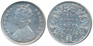 Victoria Empress, Silver ½ Rupee, 1888, Bombay Mint, A / II / No mint mark, (Prid 297). Ve