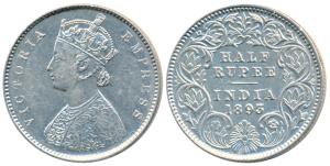 Victoria Empress, Silver ½ Rupee, 1893, Calcutta Mint, A / I / C incuse, (Prid 277). About