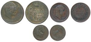 Edward, Bronze ¼ Anna, ½ Pice and 1/12 Anna, Error, all three slightly off center, the fir