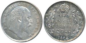 Edward VII, Silver 2 Annas, 1904, Calcutta Mint (Prid 557). Uncirculated.