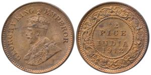 George V, Copper ½ Pice, 1912, Calcutta Mint (Prid 745). Uncirculated.