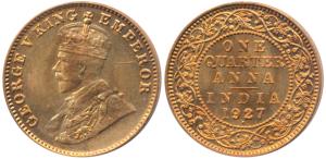George V, Copper ¼ Anna, 1927, Bombay Mint (Prid 680). Brilliant Uncirculated.