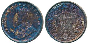 George V, Silver ½ Rupee, 1918, Bombay Mint, (Prid 342). Nice blue toning, About Uncircula