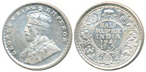 George V, Silver ½ Rupee, 1921, Calcutta Mint, (Prid 324). Uncirculated.