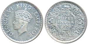 George VI, Silver Rupee, 1938, Bombay Mint, A / I / with Dot, (Prid 234). Nice mint luster