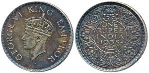 George VI, Silver Rupee, 1938, Bombay Mint, A / I / with Dot, (Prid 234). Nice dark toning