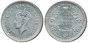 George VI, Half Silver Rupee, 1945, Lahore Mint, D / Ia L, Large and Open 5 in Date, Unlis