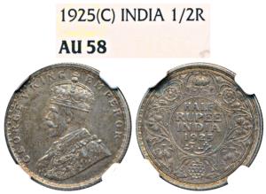 George V, Silver ½ Rupee, 1925, Calcutta Mint (Prid 328). Graded by NGC AU58.