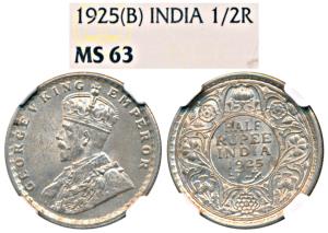 George V, Silver ½ Rupee, 1925, Bombay Mint (Prid 347). Graded by NGC MS63.