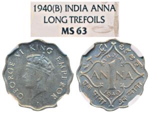 George VI, Cupro-Nickel Anna, 1940, Bombay Mint 2nd head, dot (Prid 974). Graded by NGC MS