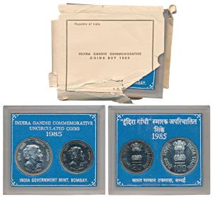 1985 Uncirculated Set, Death of Indira Gandhi, set of 2, Rupees 20 and 100. In immaculate 