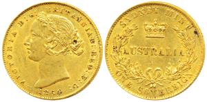 Australia, Victoria, Gold Sovereign, 8g, 1864, Laureate head, Sydney Mint, (KM 4). About E