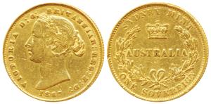 Australia, Victoria, Gold Sovereign, 8g, 1864, Laureate head, Sydney Mint, (KM 4). Fine+, 